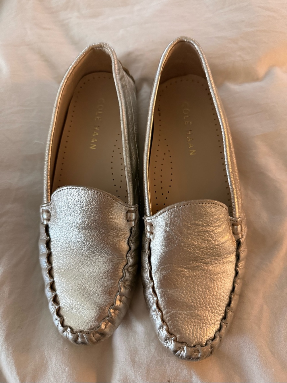 Cole Haan Women's Metallic Silver Leather Moccasins